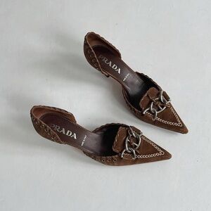 Vintage Prada brown suede point kitten heels